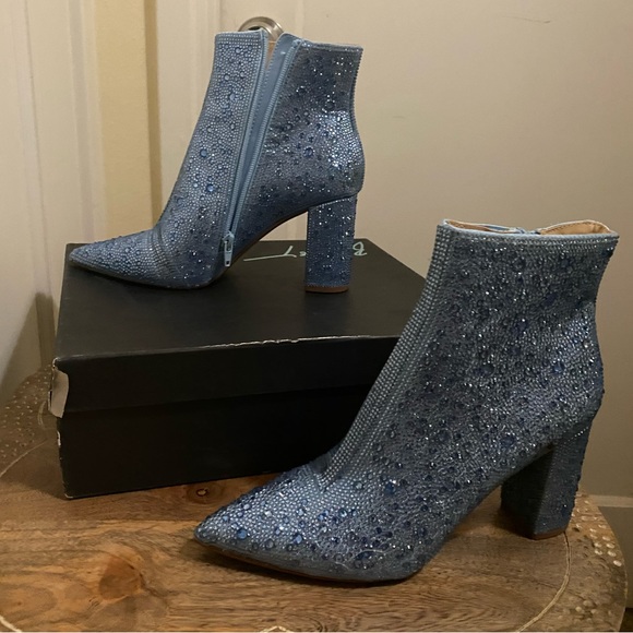 Betsey Johnson Cady Blue Sequin Pointed Toe Heeled Ankle Boot - Picture 17 of 17